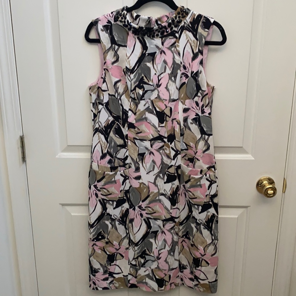 Kasper Pink and Black Floral Dress WITH POCKETS